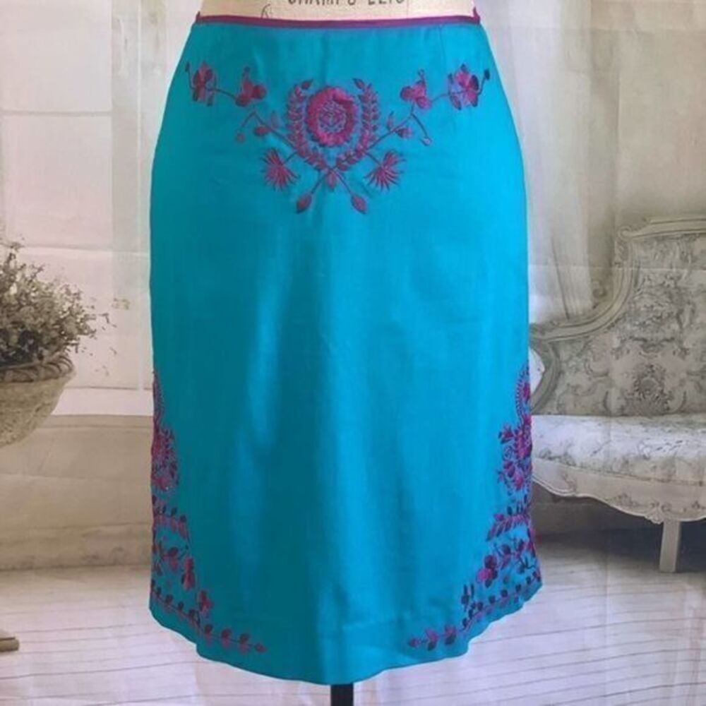 Blue Mini straight Embroidered Skirt size …